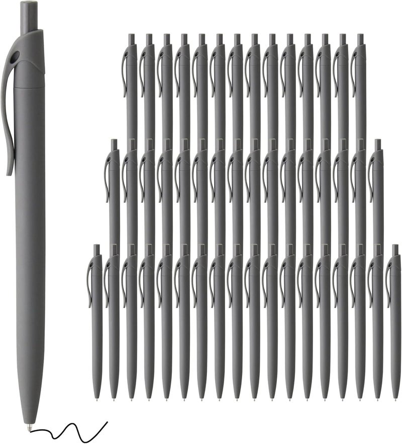 deegtran Pens Bulk, 50 Pack No Bleed Grey Barrel Black Ink Click Pens, Wholesale Retractable Ballpoint Pens, Pen Medium Point, Smooth black Ink Pen, 1.0MM - Image 1